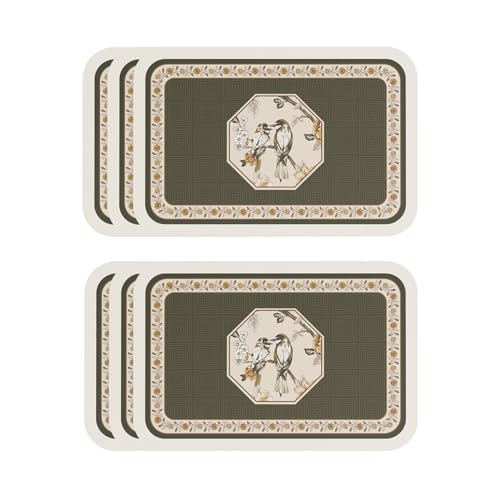 Vinyl Waterproof Placemats Set of 6 Rectangular,12"*17"-Murad E | Wipeable Beautiful Green Place Mats,Stain Resistant,Heat Resistant,Everyday Meals,Kitchen,Dinning,Holiday,Decor - color: Murad E