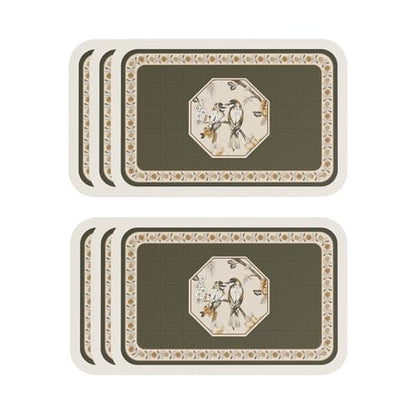 Vinyl Waterproof Placemats Set of 6 Rectangular,12"*17"-Murad E | Wipeable Beautiful Green Place Mats,Stain Resistant,Heat Resistant,Everyday Meals,Kitchen,Dinning,Holiday,Decor - color: Murad E