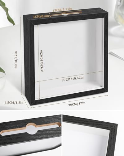 Adventure Archive Box, 12 x 12 Inch Travel Box for Memories, Travel Shadow Box Frame with Slot, Adventure Box, Keepsake Display Case, Perfect for Travel Memento Display Case Travel Decor Gift (Black) - size: 12×12-black