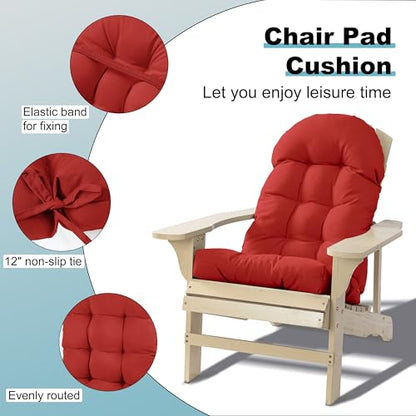 Adirondack Chair Cushion, Rocking Chair Cushion 44x19.4x4 inch, High Back Patio Cushions of Upper and Lower with Ties, Sunscreen and Fade-Resistant (Red, 2) - color: Red