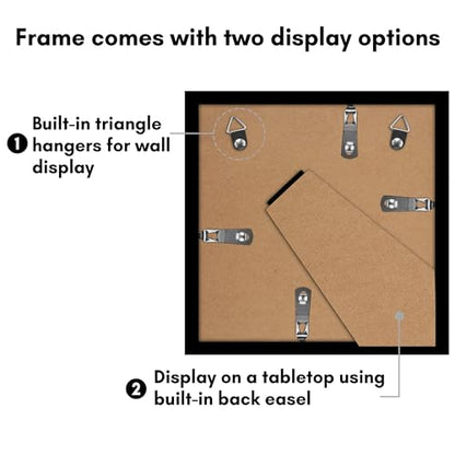 Americanflat 7x7 Picture Frame 2-Pack - Matted to 4x4 - Black | Slim Molding construction, Polished plexiglass front, wall or tabletop display with included easel, triangle hangers included - color: Black, size: 7x7 with 4x4 Mat