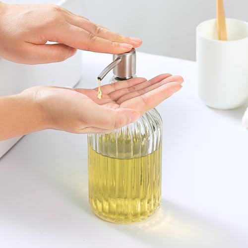 Clear Glass Soap Dispenser | with 304 Rustproof Stainless Steel Pump 18oz for Kitchen and Bathroom Hand Soap Dispenser Bottle - color: Clear