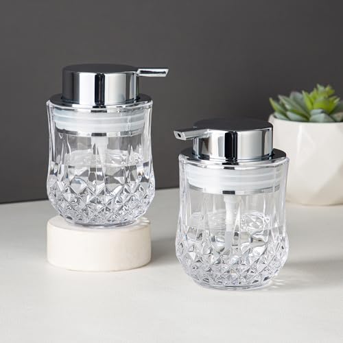 Enra Glass Soap Dispenser Set, 2 Pack Liquid Soap Dispenser Silver Pump | Clear Glass Bottles with Refillable Design and Durable Pumps.Perfect for Sinks,Countertops,Bathrooms and Kitchen Spaces. - color: Clear-silver Liquid-2pack
