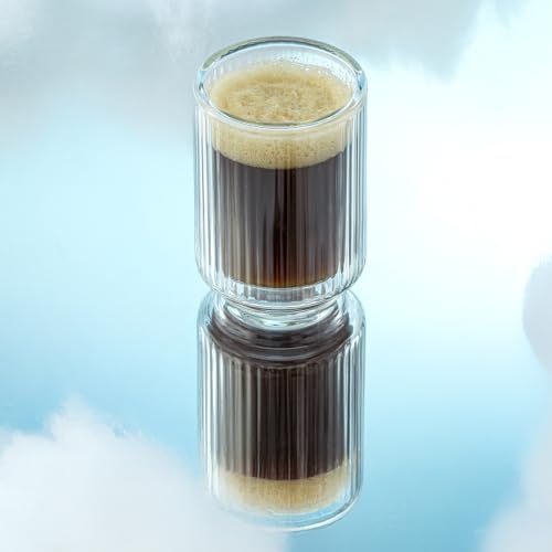 JoyJolt Haven Fluted Stackable Espresso Cups Set of 4, 2.5oz Ribbed Double Wall Glasses, Stacking Insulated Coffee Cup Set, Small Glass Coffee Cups for Espresso Machine Accessories - style: Espresso Glasses