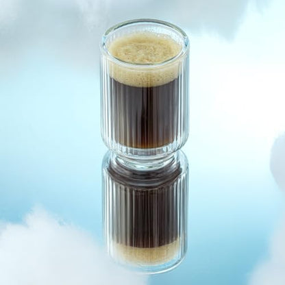 JoyJolt Haven Fluted Stackable Espresso Cups Set of 4, 2.5oz Ribbed Double Wall Glasses, Stacking Insulated Coffee Cup Set, Small Glass Coffee Cups for Espresso Machine Accessories - style: Espresso Glasses