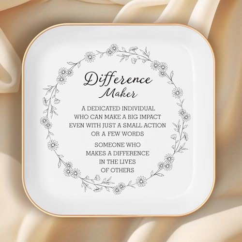Thank You Gifts for Women – Difference Maker Ceramics Jewelry Dish | Teacher Appreciation Tray, Ceramic Ring Dish for Nurse, Boss, Coworker, or Friend, Perfect for Christmas, Staff Recognition - color: White-difference Maker
