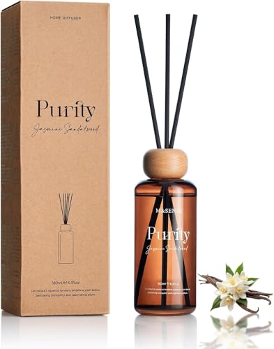 M&SENSE Reed Diffuser, Jasmine Sandalwood, 6.3 oz Natural Essential Oil | Non-Toxic Organic, Long-Lasting Fragrance, Ideal for Living Room, Bedroom, Gifts for Women - color: Jasmine Sandalwood
