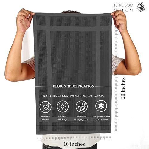 100% Cotton Kitchen Towels, 16"x26", 3 Pack, Waffle Weave, Absorbent, Fast Drying Dishcloth Set for Cleaning, Hand Towels, Dish Rags, Wash Cloth, Durable, Machine Washable, Gray - color: Dark Grey, style: 3 Pack