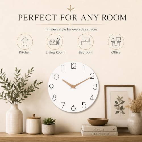 cicininc 10 Inch Battery Operated Wall Clock, Silent Analog, White | Living Room | Kitchen | Office | Bathroom | Modern Style | Easy-to-read Numbers - color: B_white, size: 10"