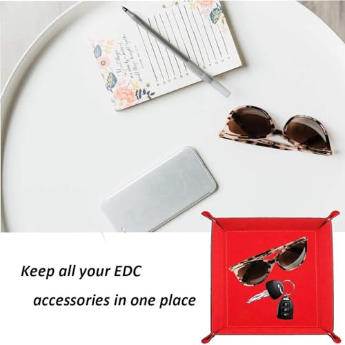 Valet Tray Desktop Storage Organizer – Vegan Leather Catchall Tray Bedside Vanity Tray Nightstand Caddy Holder for Remote Controller, Watch, Keys, Phone, Wallet, Coin, Jewelry, Red - color: Red