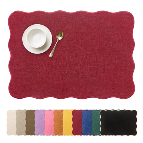 AHHFSMEI Faux Linen Placemats Set of 6 Heat Resistant Non-Slip Stain Proof Table Mats for Kitchen Dining Elegant Decor Place Mats (red) - color: Red