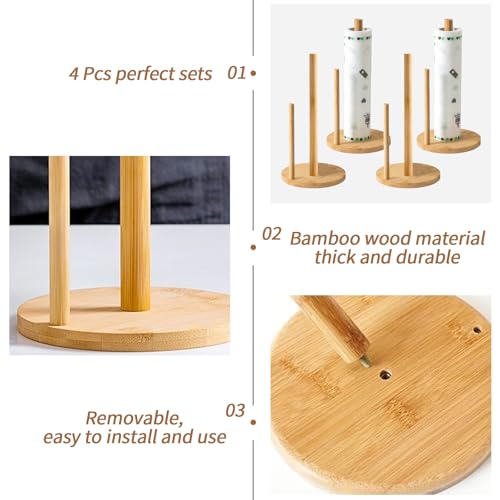 4 Pcs Bamboo Paper Towel Holder, Natural Bamboo Wooden Countertop Standing Paper Towel Holder, Free-Standing Kitchen Roll Hanger Rack for Dining Table Bathroom Bedroom Living Room - color: 4pcs Set