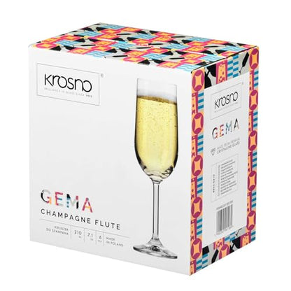 KROSNO Champagne Flutes Set of 6, 7.1 oz, Gema Collection | Drinking Glasses for Prosecco, Mocktails, Mimosa, Lead-Free Crystal Glassware, Dishwasher Safe - size: 210 milliliters