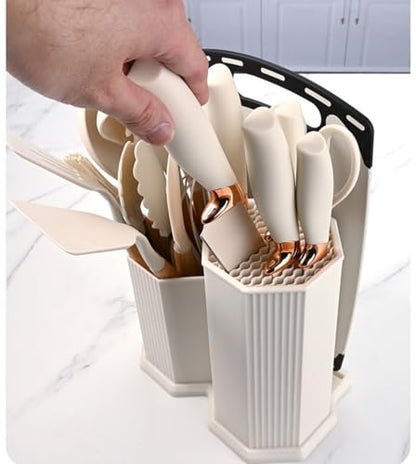 Kitchen Utensils Set,19 Pcs Cooking Tools and Knives Set,Cutting Board, Silverware Set, with Utensil Holder Precision Cutting and Organized Dining Kitchen Tool (Teal) - color: Teal