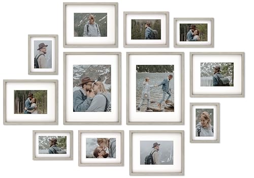 12 Pack Shadow Box Style Gallery Wall Frame Set – Deep Photo Frame Set with Mat for 8x10, 5x7 and 4x6 - Multiple Sizes Picture Frame Set for Wall Collage – Assorted Picture Frames for Wall (Gray) - color: Gray, size: Gallery Wall "Star"