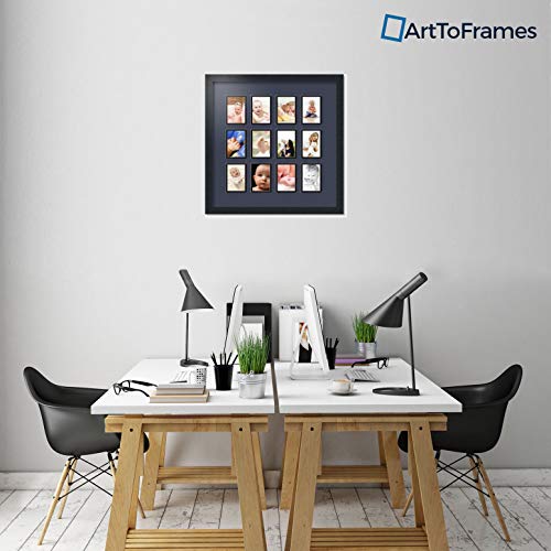 ArtToFrames Double-Multimat-1156-586/89-FRBW26079 Collage Photo Frame Double Mat with 12-3.25x4.75 Openings and Satin Black Frame - color: Blue Jay, size: 12 - 3.25x4.75