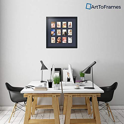 ArtToFrames Double-Multimat-1156-586/89-FRBW26079 Collage Photo Frame Double Mat with 12-3.25x4.75 Openings and Satin Black Frame - color: Blue Jay, size: 12 - 3.25x4.75