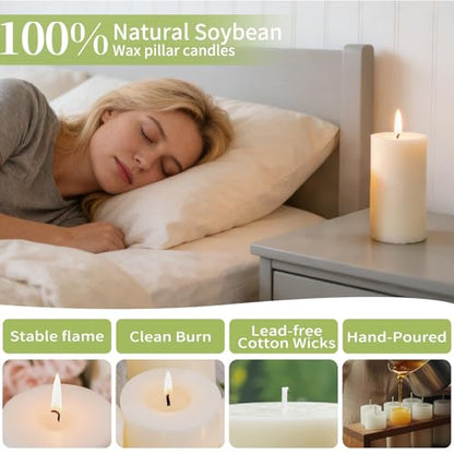 White Rustic Pillar Candles,Non-Toxic Soy Wax Candle, 2.8x6 Inch, 4 Pack | 360H long clean burning, natural, unscented smokeless, dripless farmhouse candle for home, wedding, dinner table, emergency - color: White, size: 2.8x6 inch