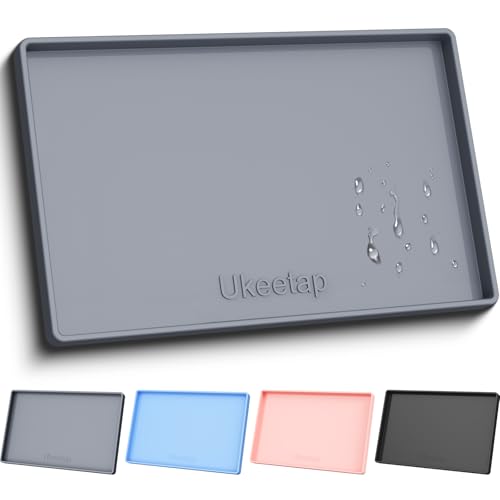 19" x 12" Extra Thick Silicone Mat Waterproof with Raised Edge, Gray | BPA-Free Non-Slip Dog & Cat Food Mat, Feeding Mat for Food and Water Bowls, Spill Proof Mat to Protect Floors - color: Gray, size: 19"L x 12"W
