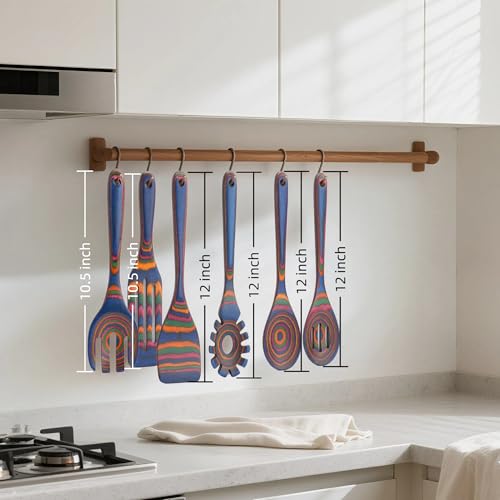 6-Piece Pakkawood Kitchen Utensils | Heat Resistant Wood Kitchen Utensils | Pakkawood Kitchen Cooking Utensil Set | Wooden Spoons for Cooking | Non-Sitck Cooking Spoons | Sapphire - color: Sapphire-6PCS