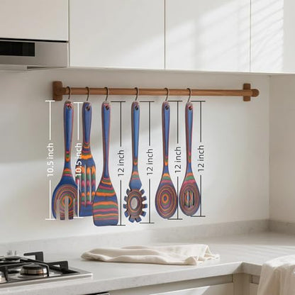 6-Piece Pakkawood Kitchen Utensils | Heat Resistant Wood Kitchen Utensils | Pakkawood Kitchen Cooking Utensil Set | Wooden Spoons for Cooking | Non-Sitck Cooking Spoons | Sapphire - color: Sapphire-6PCS