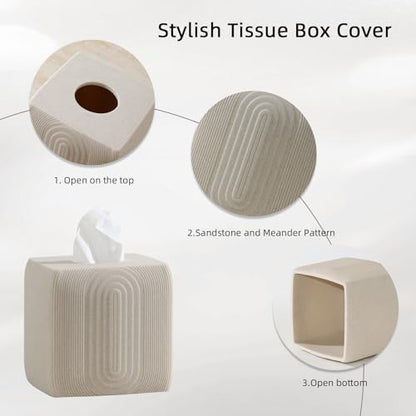 Tissue Box Cover Square, Sandstone Look, Special Texture, Beige | Modern,Facial Tissue Holder,Cube Toilet Paper Dispenser,for Bathroom Kitchen Bedroom Living Room Office Hotel Cafe Bar - color: Beige Strip