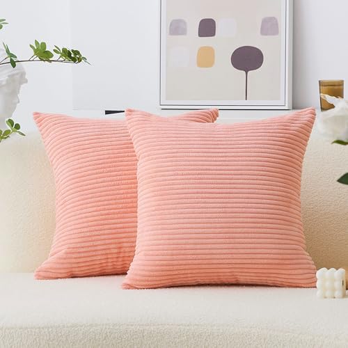Home Brilliant Corduroy Throw Pillow Covers 16x16 Accent Pillows 2 Pack Pink Throw Pillows for Couch Bedding Room, 40cm, 2 Pack, 16 x 16 Inch, Coral - color: Coral, size: 16" x 16" (Pack of 2)