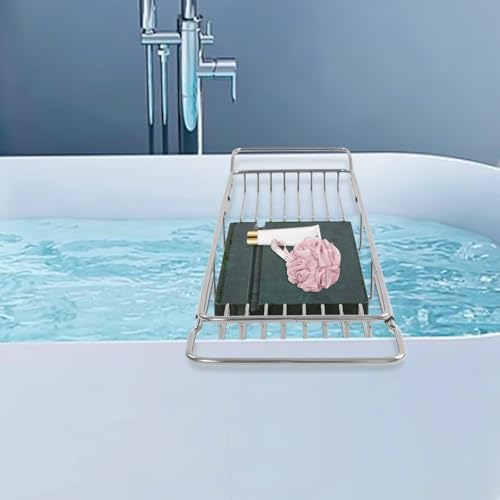 Expandable Bathtub Tray Caddy for Luxury Bath, Extra Wide Acrylic Tub Tray with Natural Marble Board, Waterproof Bath Tub Shelf for Phone, Wine, Book, Tablet Stand - Ideal Home Spa (Silver, Green) - color: Silver, Green