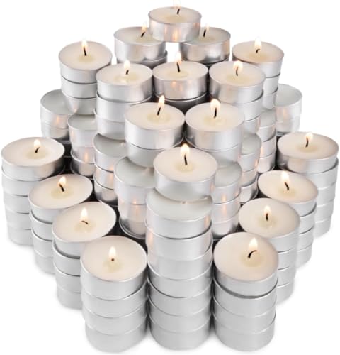 Unscented Tealight Candles 200 Pack, 4 Hours Smokeless Dripless White Mini Tea Lights Bulk for Home, Wedding, Party, Shabbat, Christmas & Emergency Use - color: White, size: 200 Pack