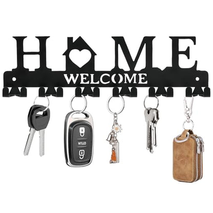 Key Holder Wall Mount, Adhesive Key Hanger with 12 Hooks, Black | Metal Material, 2 Mount Options, Compact Design, Cute Wall Decoration, Suit for Entryway, Doorway, Hallway, RV, Garage - style: 12 Hooks