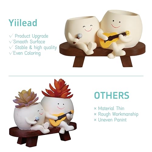 Smiley Face Planter Pot,Unique Double Head Guitar Singing Planter | with Drainage Hole Resin Cute Plant Pot,for Indoor Outdoor Plants