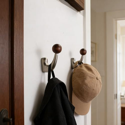 wall-Mounted Light Luxury Coat Hooks, Used for Hanging Coats, Hats, Scarves and Towels, Suitable for Entrance Halls, bathrooms and bedrooms (2, 7110Brushed Nickel + Walnut Wood) - color: 7110Brushed nickel + walnut wood
