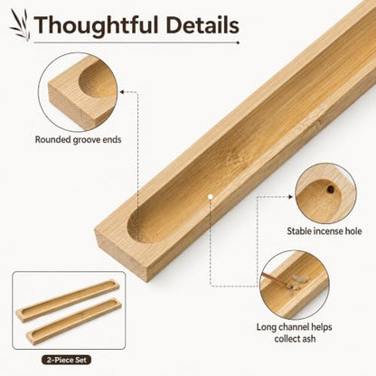 Natural Bamboo Incense Stick Holder Set – 2 Pieces with Ash Catcher Tray for Home Use