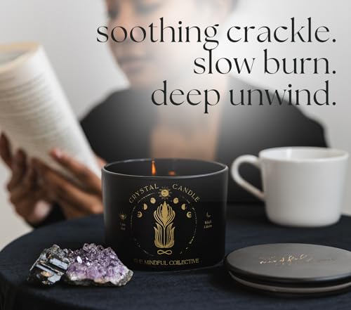 Large Candles for Women - 12oz Soy Wood Wick Candles that Crackle with Crystals and Healing Stones. Non-Toxic Scented, Luxury Aromatherapy (Crystal Black Candle) - style: Crystal Black Candle