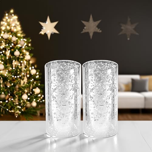 WGVI Hurricane Candle Holder Sleeve, W: 3", Ht: 6", Silver Speckled Glass Cylinder Open Both Ends, Chimney Tube Shade, 2 Pieces - color: Silver Speckle, size: 3x6"H