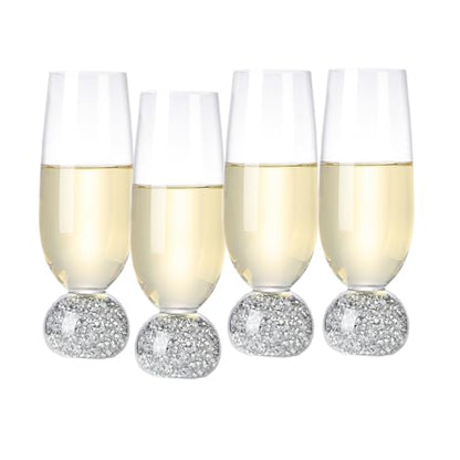 Hanjue Champagne Glasses Set of 4, Champagne Flutes, 7 Oz Lead-free Crystal glass, Clear Glasses Set, Bar Glassware, Ideal for Parties, Wedding, Birthday, Christmas, Long-lasting reusable glasses - color: Crushed diamonds