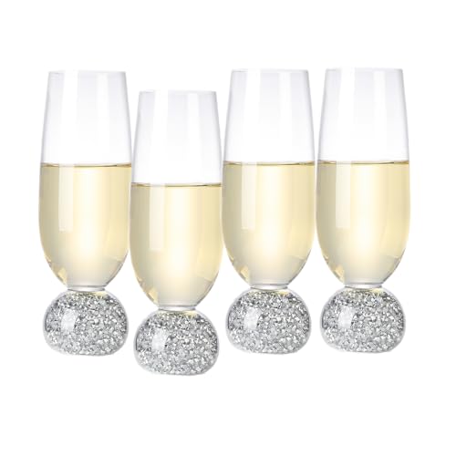 Hanjue Champagne Glasses Set of 4, Champagne Flutes, 7 Oz Lead-free Crystal glass, Clear Glasses Set, Bar Glassware, Ideal for Parties, Wedding, Birthday, Christmas, Long-lasting reusable glasses - color: Crushed diamonds
