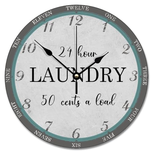 12 Inch Wall Clock Laundry Room Laundry Grey Large Wall Clocks Battery Operated Silent Non-Ticking Farmhouse Decor for Office Home Decor Wedding Birthday Housewarming Gift - color: Style-11, size: 12x12 in