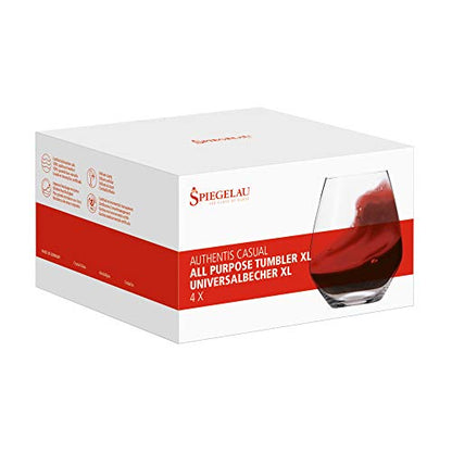 Spiegelau Authentis All Purpose Tumblers, Elegant Crystal Clear Stemless Glasses for Red and White Wines for Housewarming Gifts, Holiday Celebrations, Picnic, Home Bar, 22 oz, Set of 4 - style: XL tumbler
