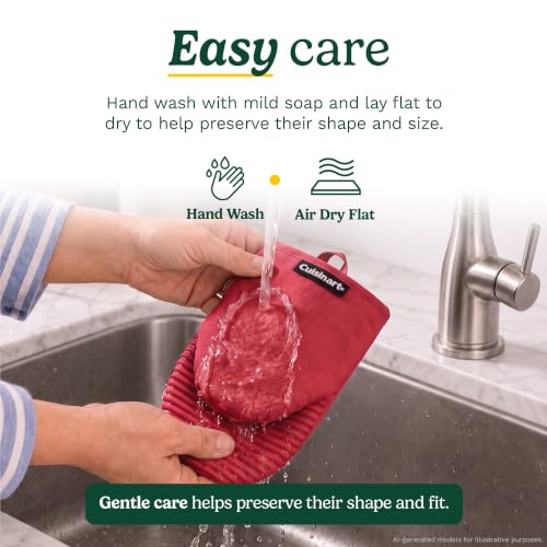 Cuisinart Mini Oven Mitts, 2-Pack 5"x8.5", Heat Resistant 500F | Compact pot holder for baking, air fryer, and cookware, silicone non-slip grip, hanging loop, fits either hand, wipes clean - color: Red