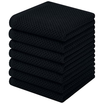 Homaxy 100% Cotton Waffle Weave Kitchen Dish Cloths, 7-Pack, Black | 12 x 12 Inches, Ultra Soft Absorbent Dish Towels, Quick Drying Dish Rags with Hanging Loop - color: Black, size: 12 X 12 - 7 Pack