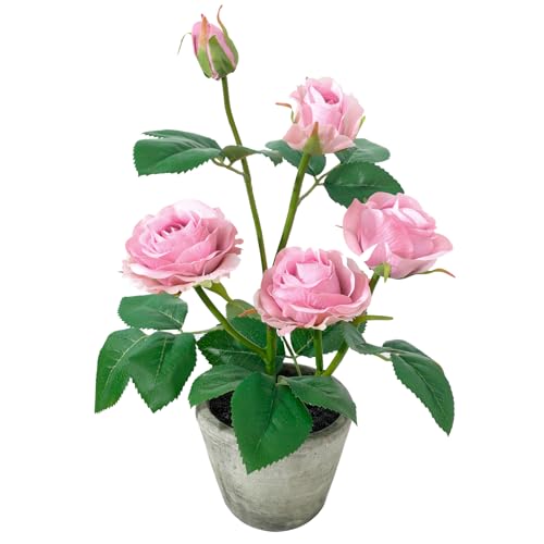 Rose in Pot Decor Potted Artificial Flowers Mini Plants Faux Flowers Indoor Small Decor Fake Roses for Home, Bathroom, Kitchen, Offices, Wedding Party Centerpieces (Rose Light Purple) - color: Rose Light Purple