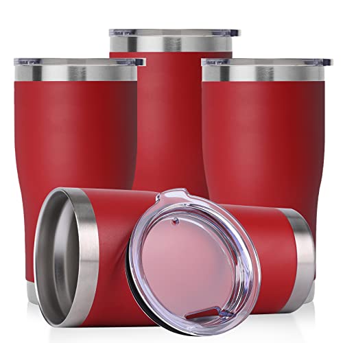 DOMICARE 20oz Tumbler with Lid Stainless Steel Tumblers Bulk, Double Wall Vacuum Insulated Coffee Travel Mug Powder Coated Tumbler, 4 Count (Pack of 1) Red - color: Red, size: 4 count