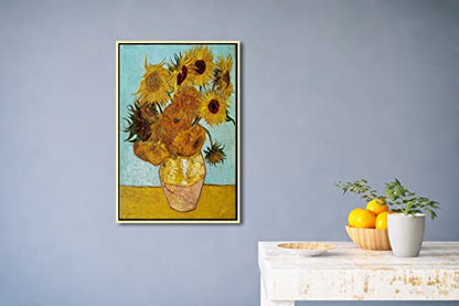 Wieco Art Framed Canvas Wall Art Size L Sunflower by Vincent Van Gogh Oil Paintings Reproduction Abstract Wall Decorations for Living Room Golden Frame Home Decorations - size: 24"L x 16"W