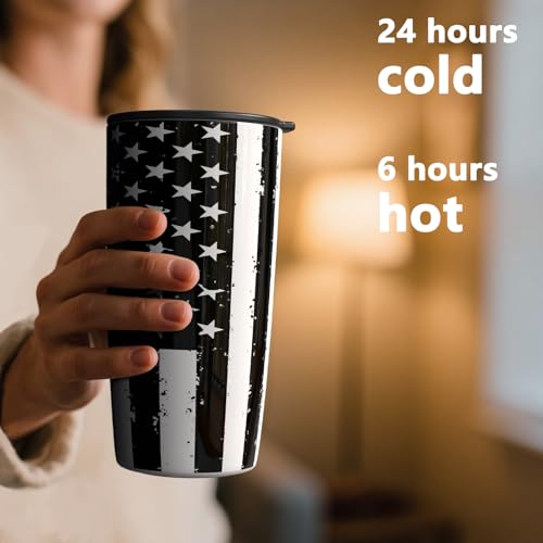 TILUCK 20 oz Insulated Coffee Tumbler with BPA-Free Lid | Travel Coffee Mug, Dishwasher Safe, Cup Holder Friendly, Double-Wall Vacuum Insulation for Hot & Cold Drinks, BlackFlag - color: BlackFlag, size: 20 Ounces