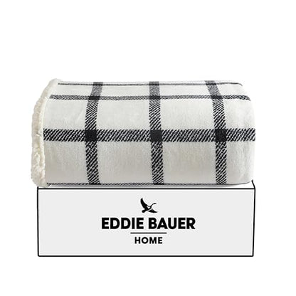Eddie Bauer - Throw Blanket, Brushed Fleece & Plush Sherpa Bedding, Blanket for Couch & Bed (Bunkhouse Plaid Beige, 50" x 60") - color: Bunkhouse Plaid Beige, size: 50" x 60"
