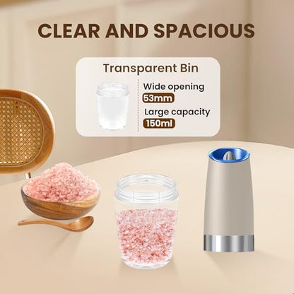 Battery Gravity Salt Pepper Grinder Set, 2 Pack (Khaki) | Gravity Automatic Grinder With LED Light & Adjustable Roughness, Each Requires 6 AAA Batteries For Kitchen Daily Seasoning - color: Battery/Set/Khaki