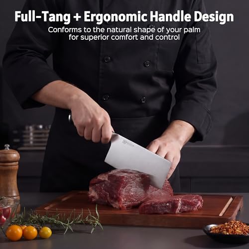 PAUDIN Cleaver Knife 7 Inch, Razor Sharp Chinese Chef Knife Dishwasher Safe, German High Carbon Steel Vegetable Cleaver with G10 Handle, Meat Slicing Slicer, Daily Meal Prep for Home and Restaurant - color: Cleaver - 7 inch