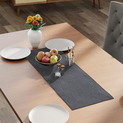 Encasa XO Table Runner 2 Seater, Soft Chenille 13"x36" | Grey, Woven Rib Texture | Machine Washable | Colorfast & Shrink Resistant | Durable Polyester Yarns - color: Grey, size: 13x36 in