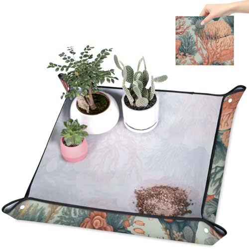 Repotting Mat for Indoor Plants Coral Theme Waterproof Potting Mat for Mess-Free Gardening, Foldable & Portable Planting Mat, Gardening Gifts & Bonsai Tools - color: Coral Theme, size: 26x26"